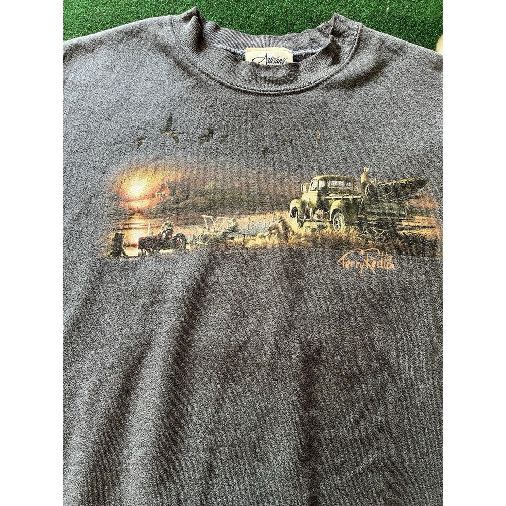 Artisans Terry Redlin Vintage Graphic Sweatshirt Gray Mens XL Truck Ducks Sunset